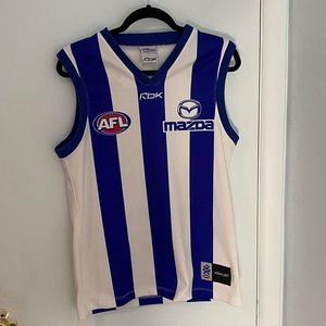 Men’s blue and white striped Australian Football League jersey